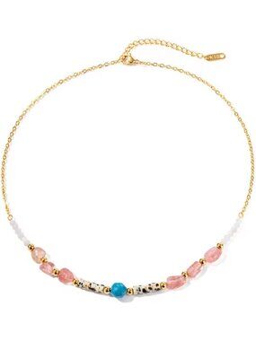 Boho Beach Necklace - 18K Gold Plated, Beaded Natural Stone, Summer Jewelry
